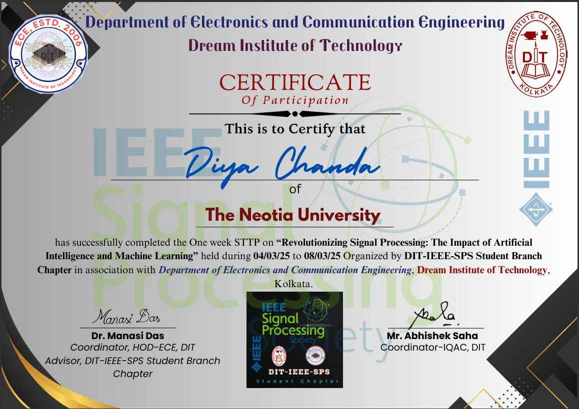 IEEE SPS Short Term Training Program (STTP) — Dream Institute of Technology & IEEE Signal Processing Society